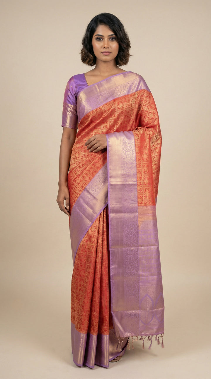 Dual Tone Pink and Lavender soft silk saree