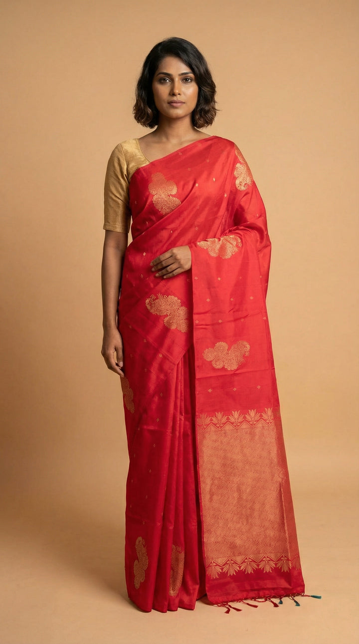 Chilli Red Borderless Pure Touch silk saree