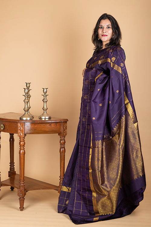 Blue vairaoosi checks silk saree