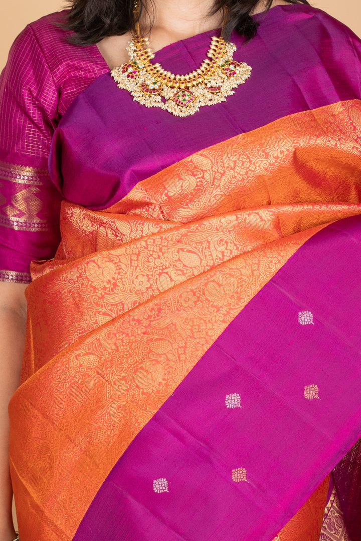 Orange and Purple kanjivaram saree