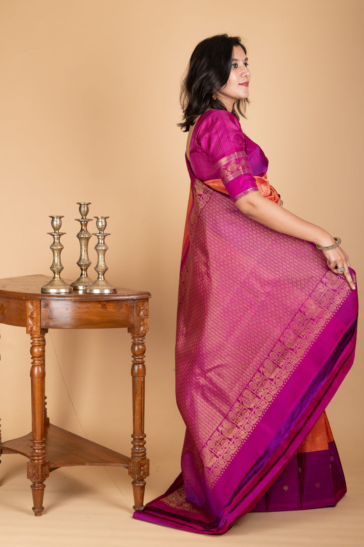Orange and Purple kanjivaram saree