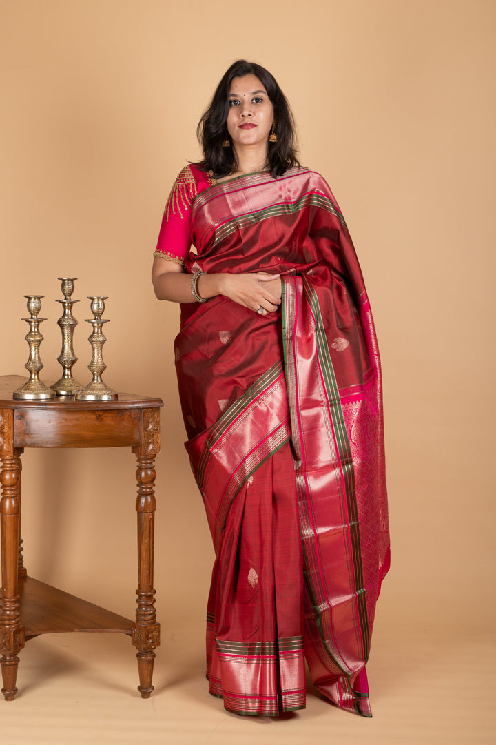Pink and maroon silk saree