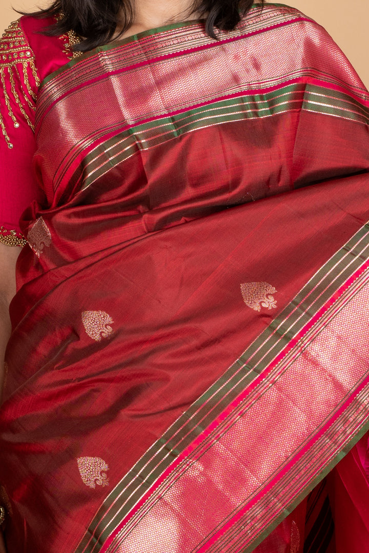 Pink and maroon silk saree