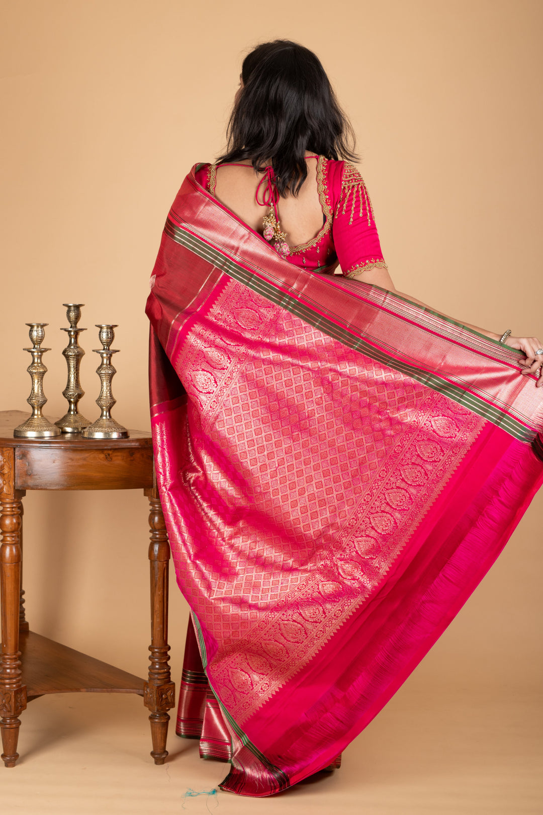 Pink and maroon silk saree