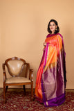 Dual tone orange small border silk saree