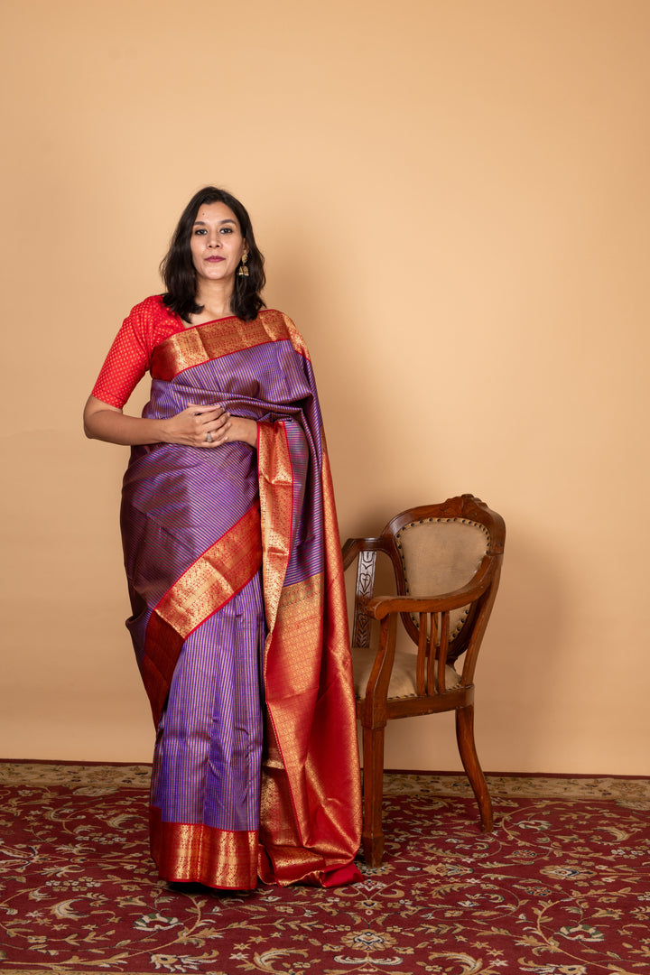 Brinjal purple silk saree