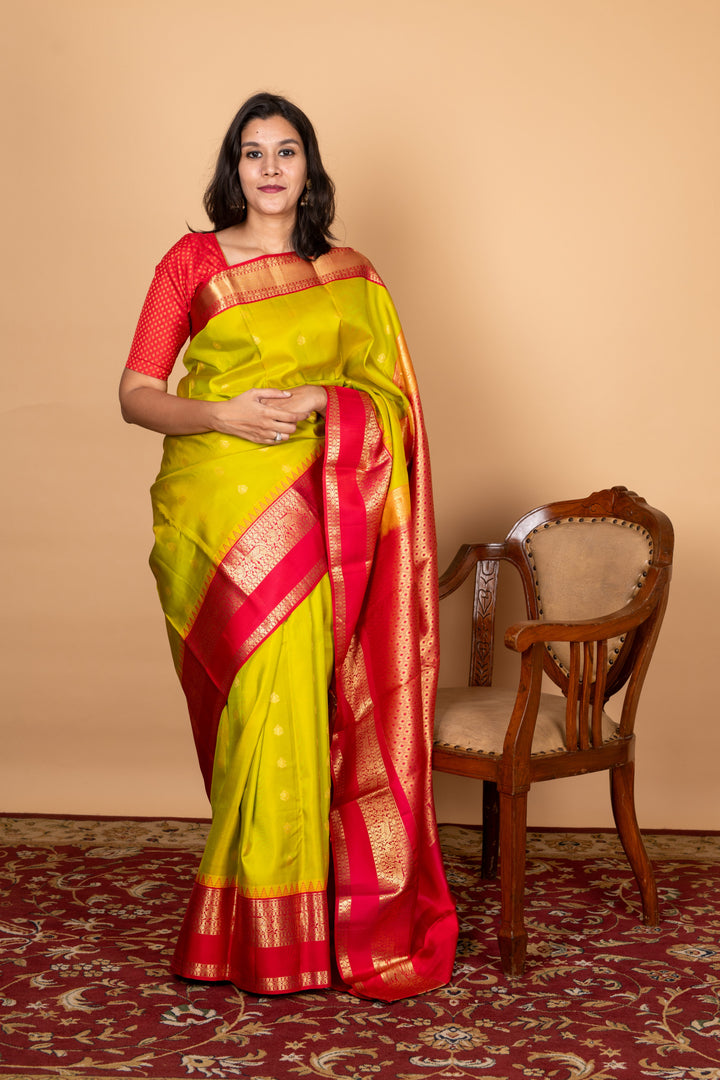 Green Saree With Red Blouse