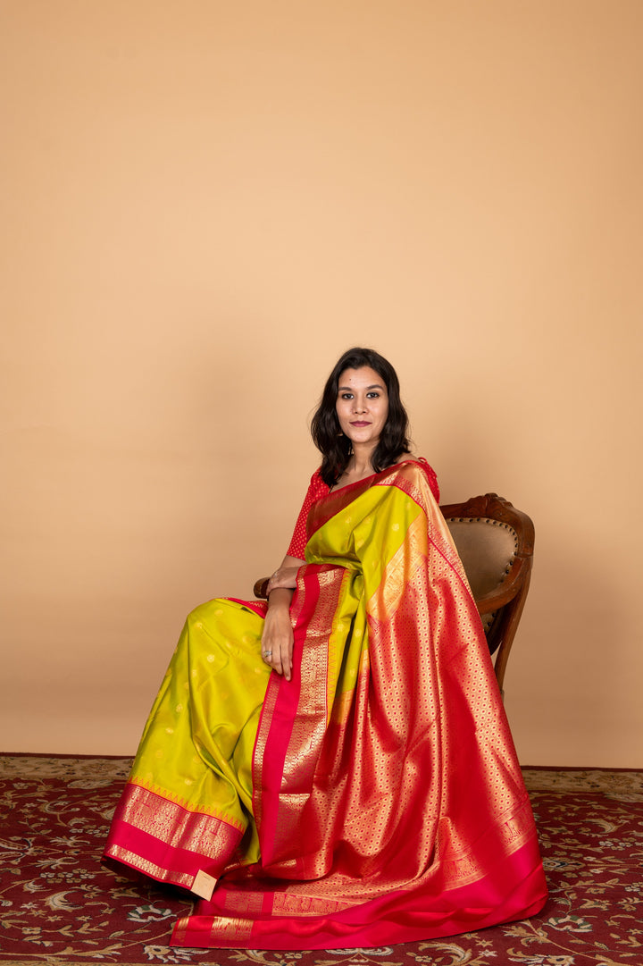 Green Saree With Red Blouse