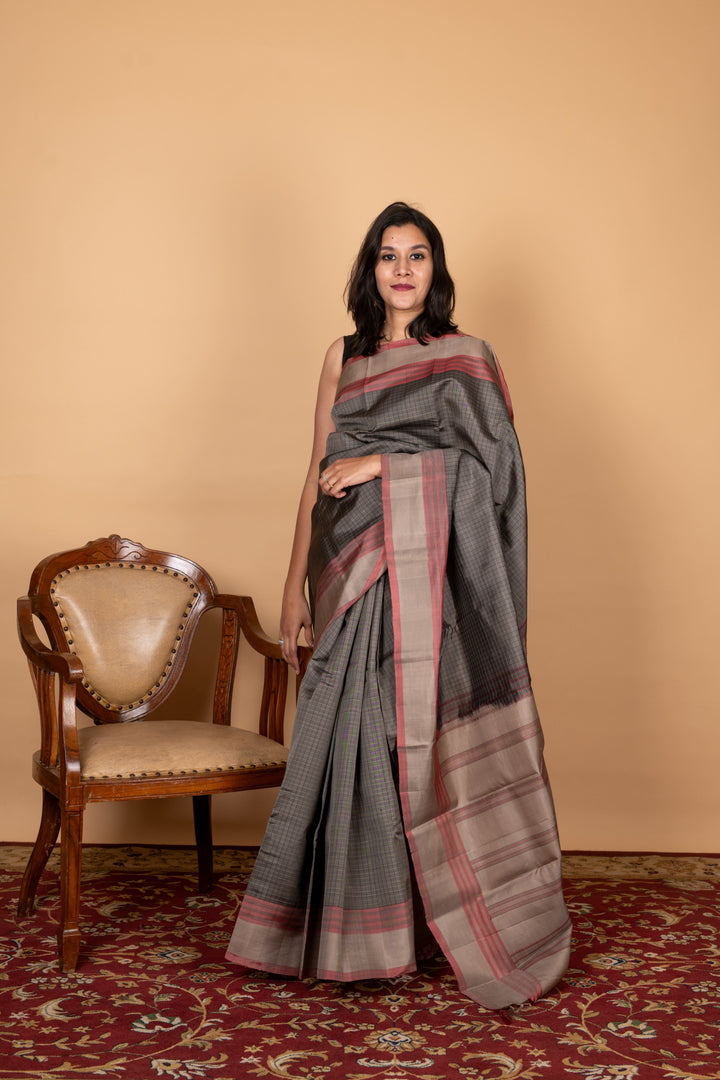 Elephant grey zero zari silk saree