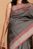 Elephant grey zero zari silk saree