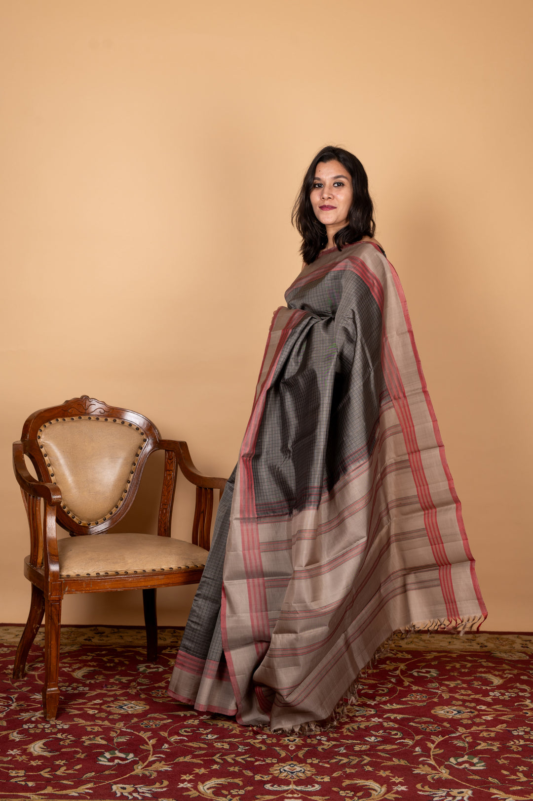 Elephant grey zero zari silk saree