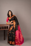Black and Pink Pure Silk Saree