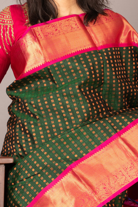 Dark Green Kanjivaram Silk Saree