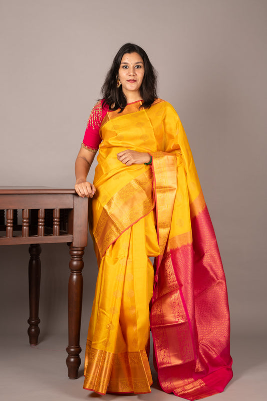 Yellow and Pink Kanchivaram Saree