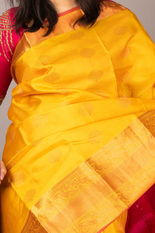 Yellow and Pink Kanchivaram Saree