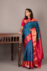 Blue and pink bridal silk saree