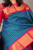 Blue and pink bridal silk saree