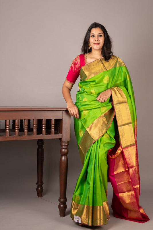 Green and pink combination saree