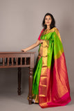 Green and pink combination saree