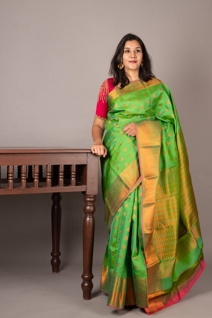 pastel green silk saree