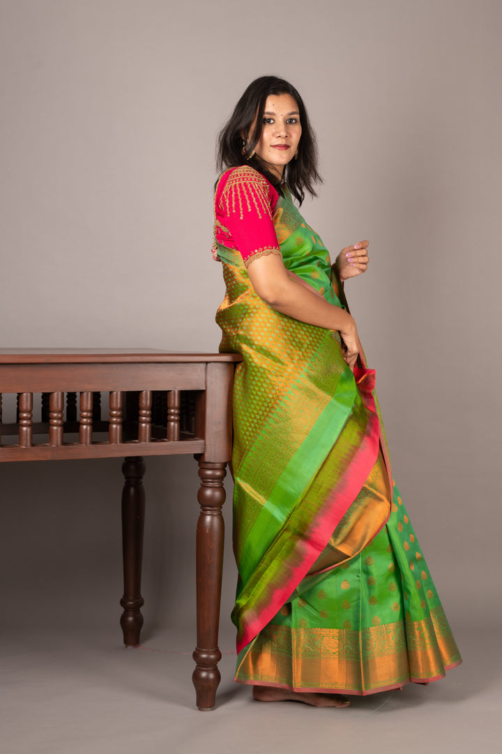 pastel green silk saree