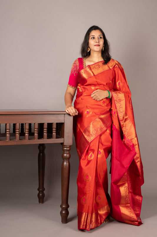 Orange and Pink Korvai Silk Saree
