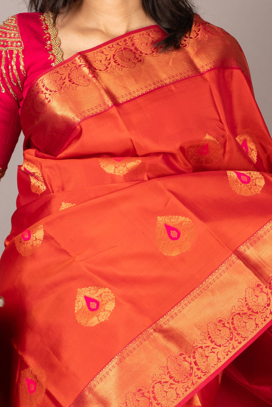 Orange and Pink Korvai Silk Saree