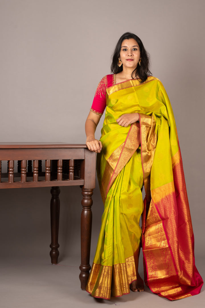 Light green and pink soft silk saree