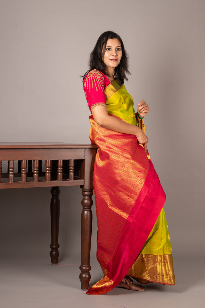 Light green and pink soft silk saree