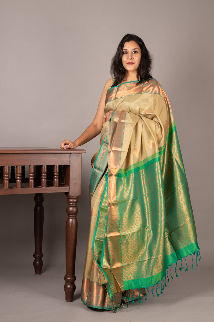 Pastel sage green silk saree