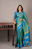 Peacock Blue Saree with Dual Tone Blouse