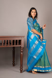 Peacock Blue Saree with Dual Tone Blouse