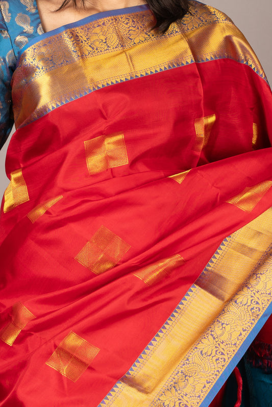 Red and blue silk saree
