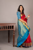 Red and blue silk saree