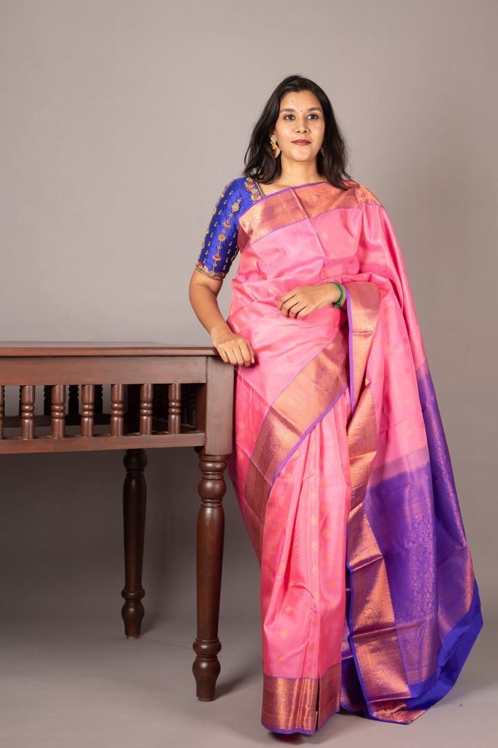 Pastel pink brocade silk saree