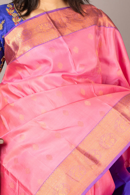 Pastel pink brocade silk saree