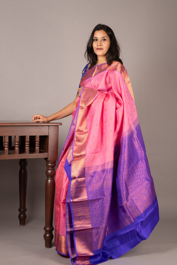 Pastel pink brocade silk saree