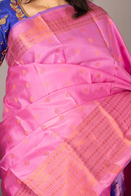 Dark Blue & Pink Kanchipuram Silk Saree