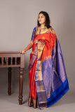 Blue and orange silk cotton saree
