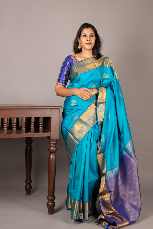 Sky Blue Kanjivaram Silk Saree