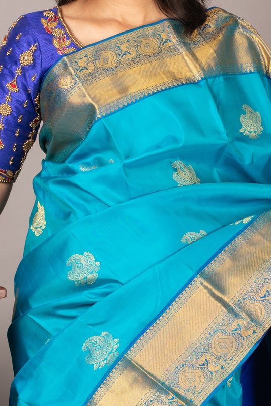 Sky Blue Kanjivaram Silk Saree