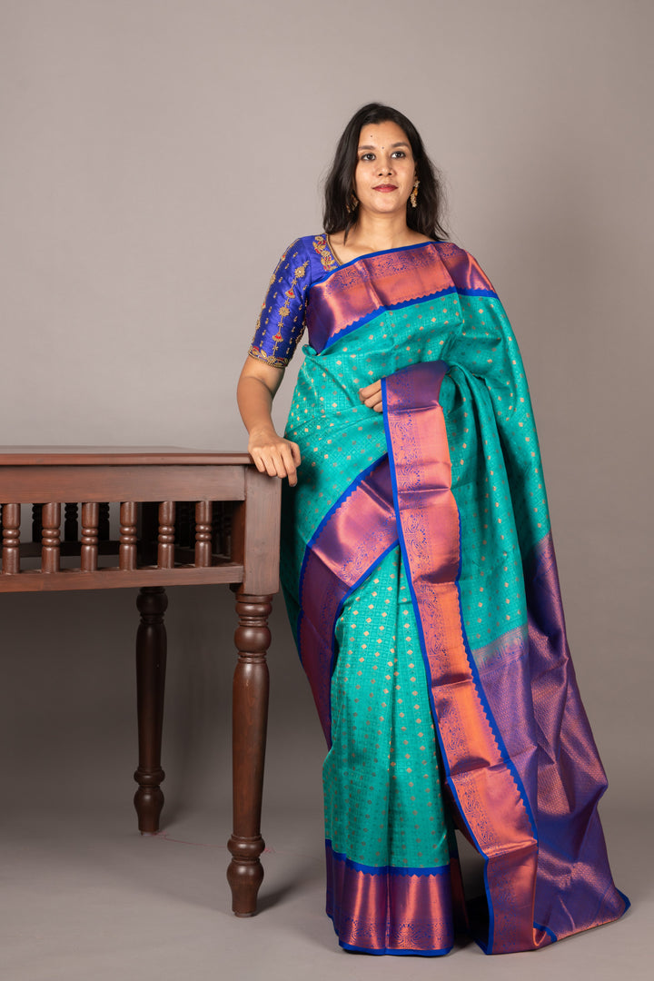 Aqua blue kanjivaram silk saree