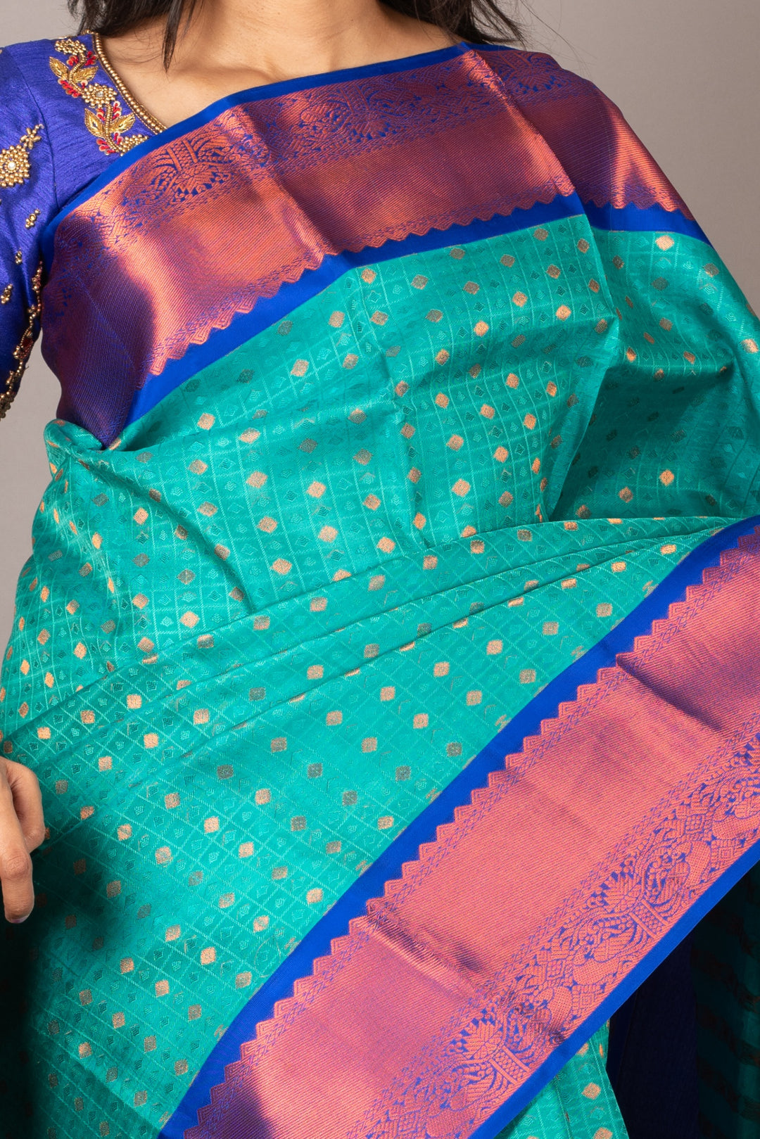 Aqua blue kanjivaram silk saree