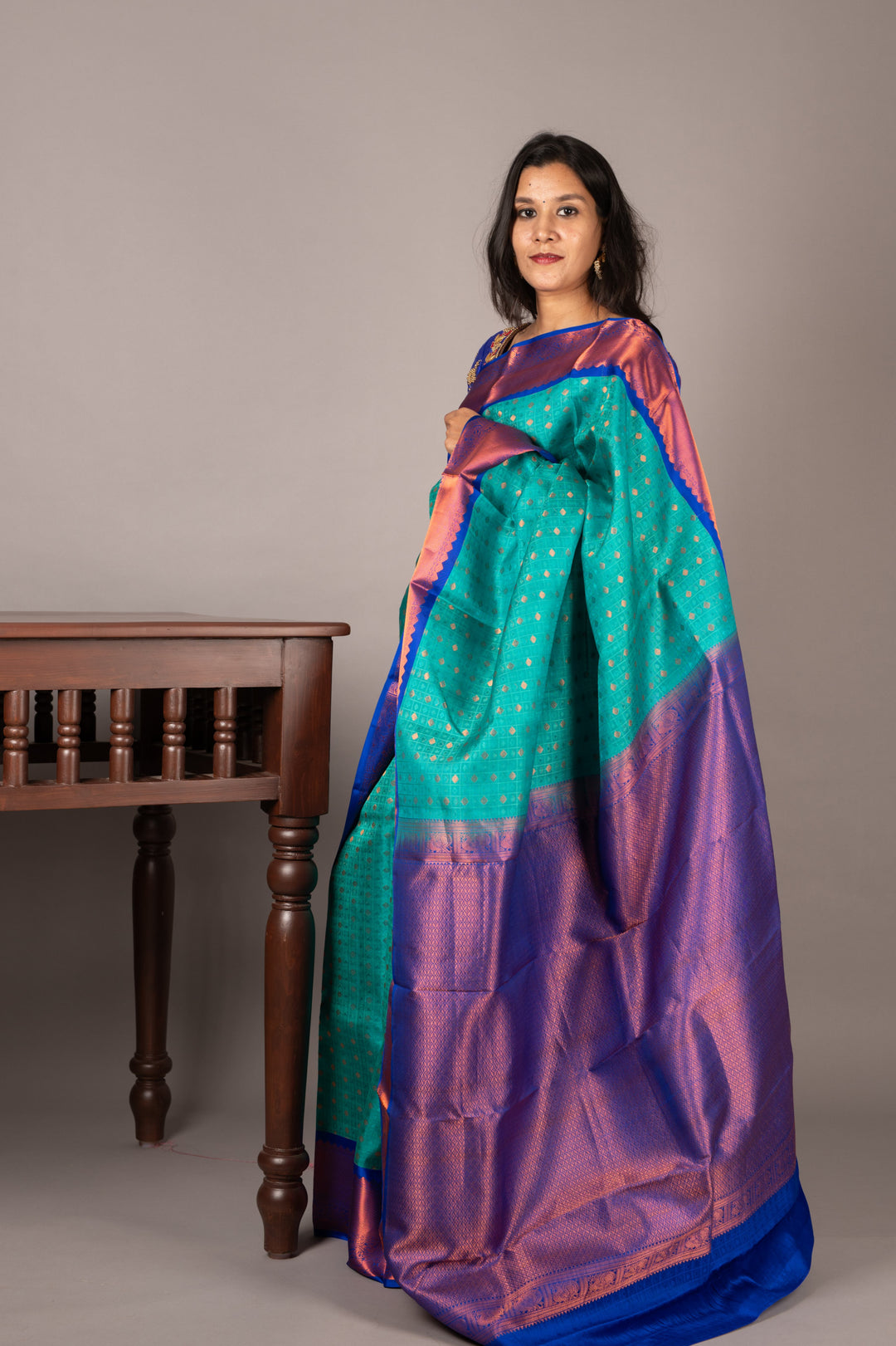 Aqua blue kanjivaram silk saree