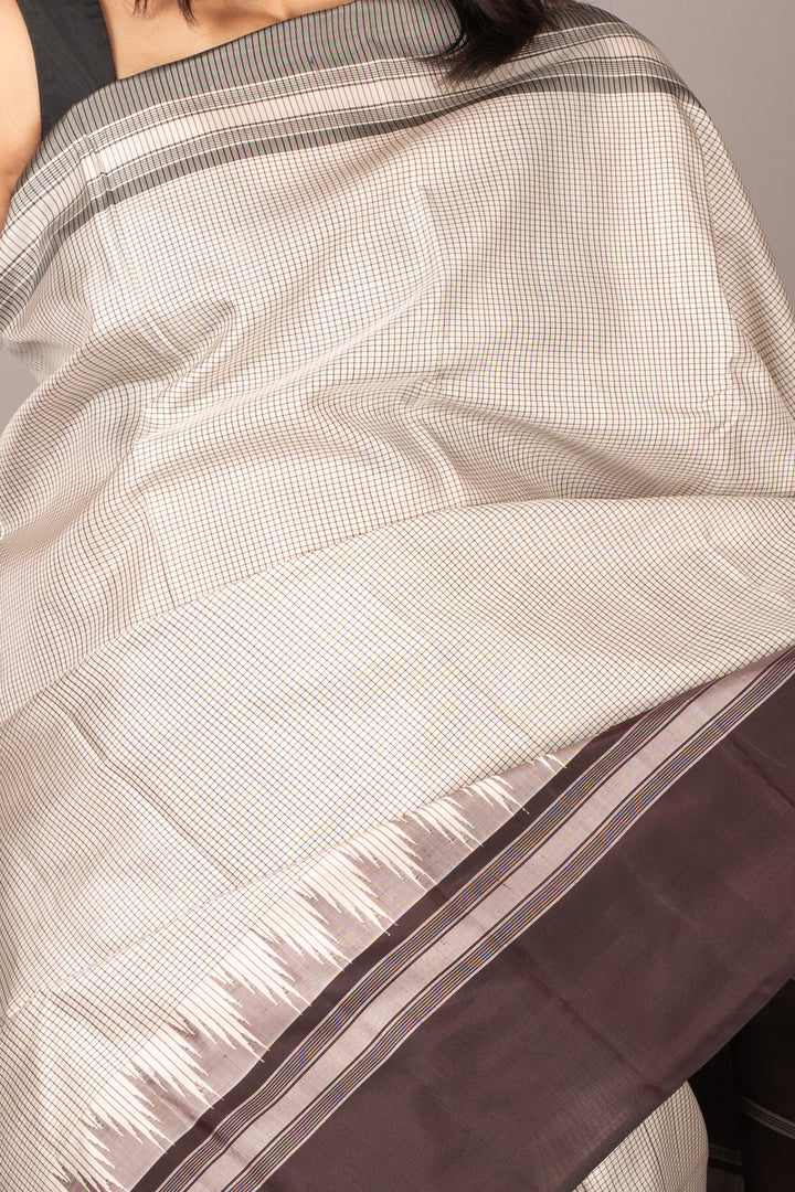 White and Night Brown Zero Zari Pure  kanjivaram silk saree