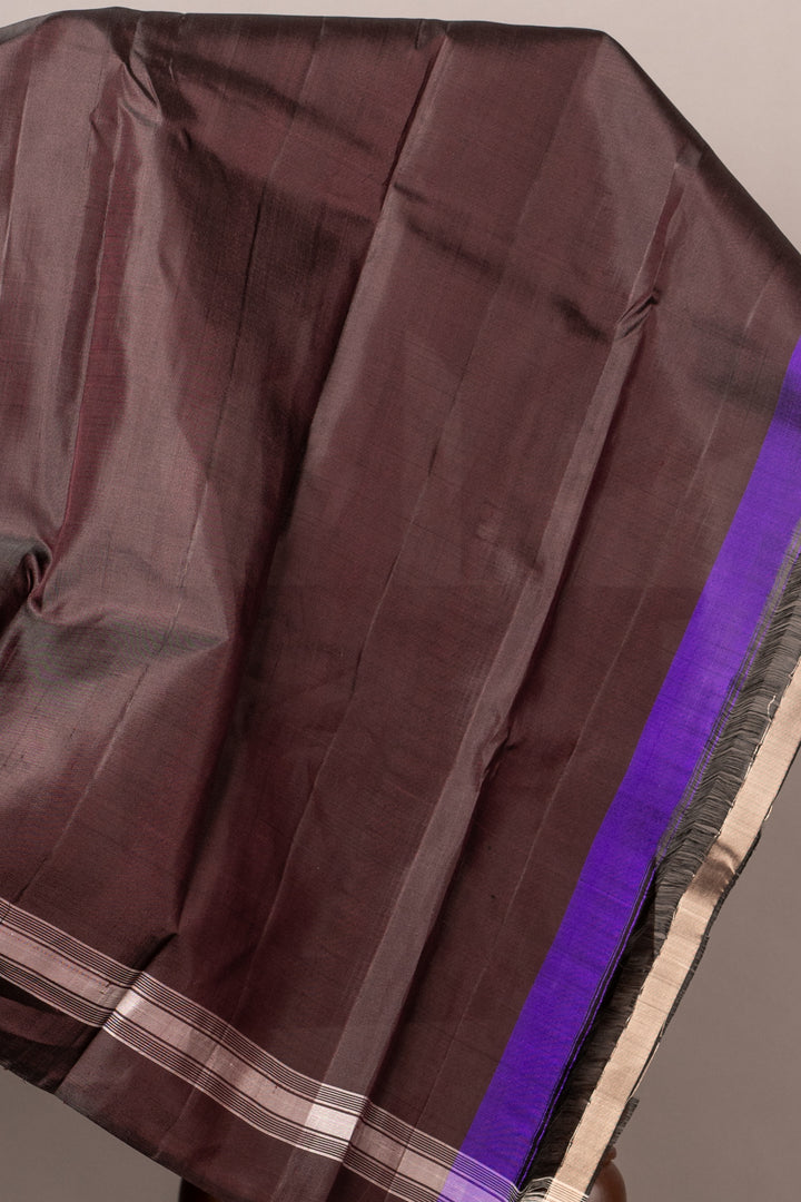 White and Night Brown Zero Zari Pure  kanjivaram silk saree