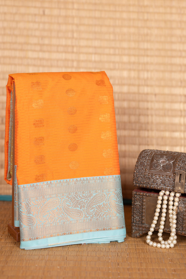 Orange and Sky Blue Semi Silk Saree