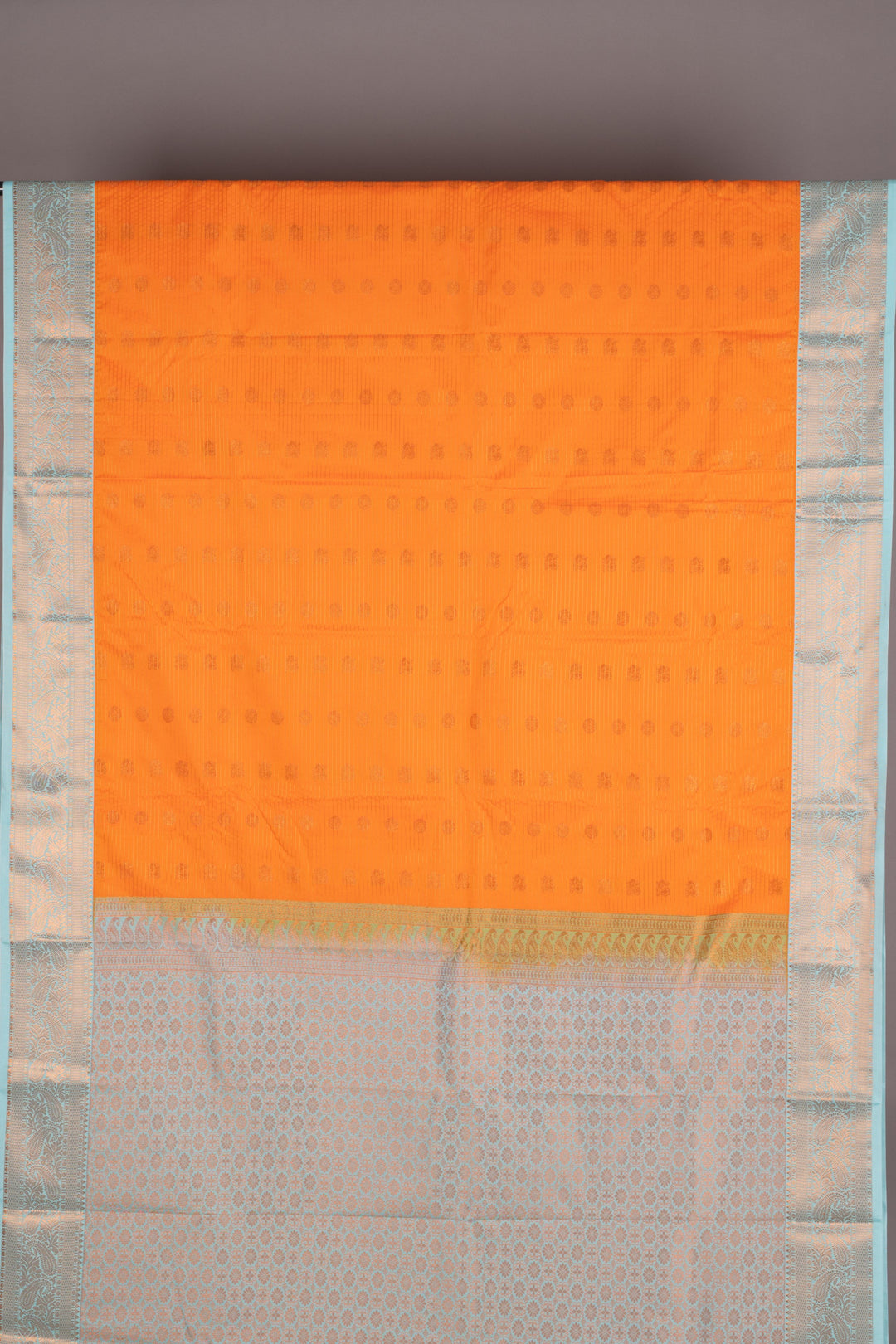 Orange and Sky Blue Semi Silk Saree