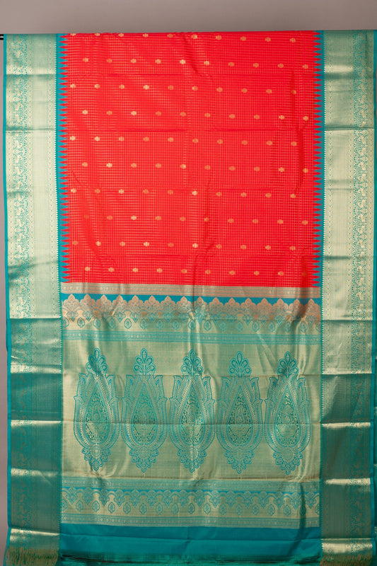Teal and orange semi silk saree