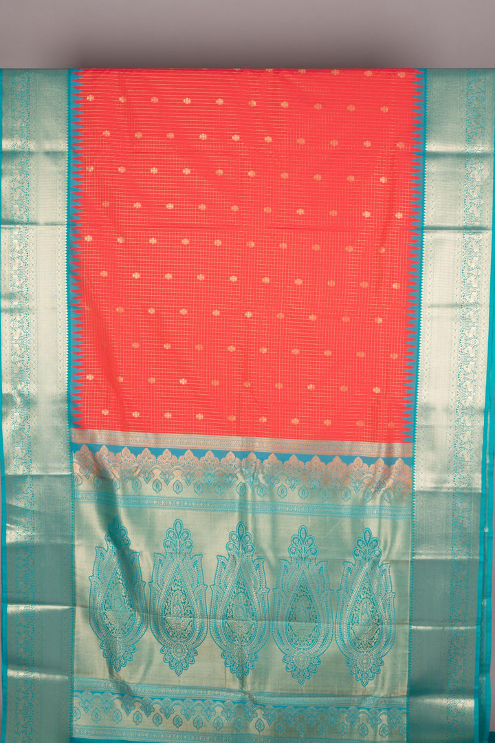Teal and orange semi silk saree